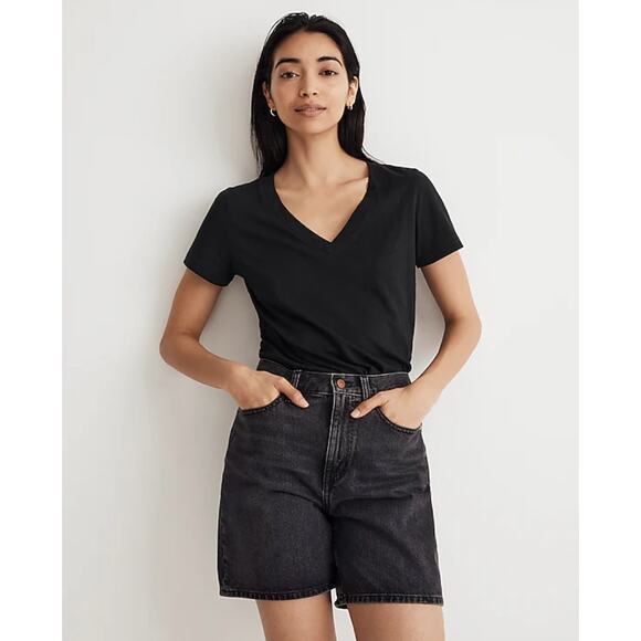Madewell Whisper Cotton V Neck Tee Shirt Minimalist Basics Black Classic XXS NWT - Picture 1 of 11